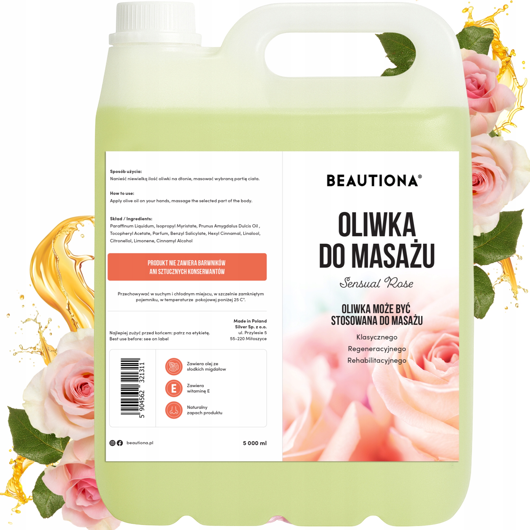 Oliwka Olejek Do Masażu Ciała Twarzy Sensual Rose Nawilżająca Różana 5L