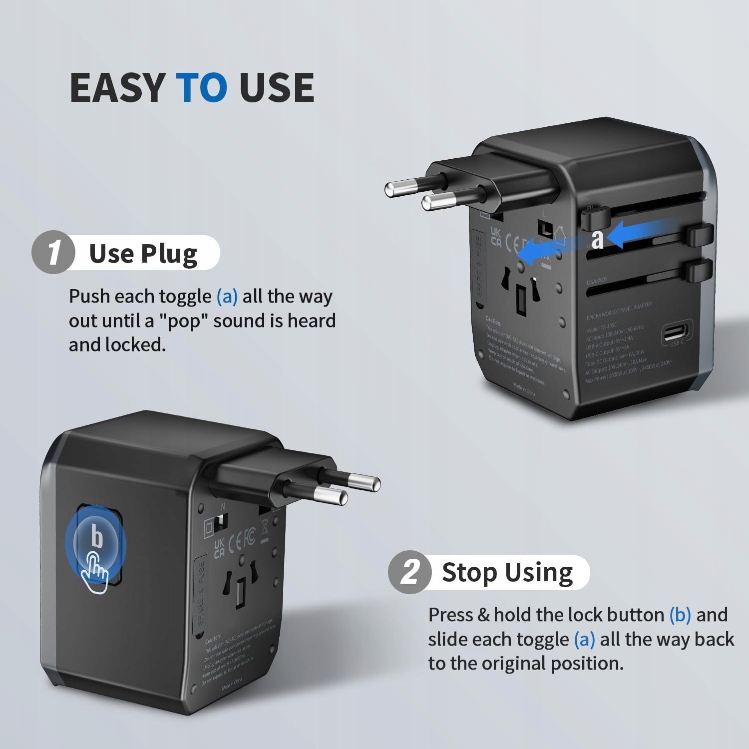 EPICKA Adapter Podróżny Uniwersalny 30W 3 USB-C 2 USB-A Na Cały Świat — miniatura 5
