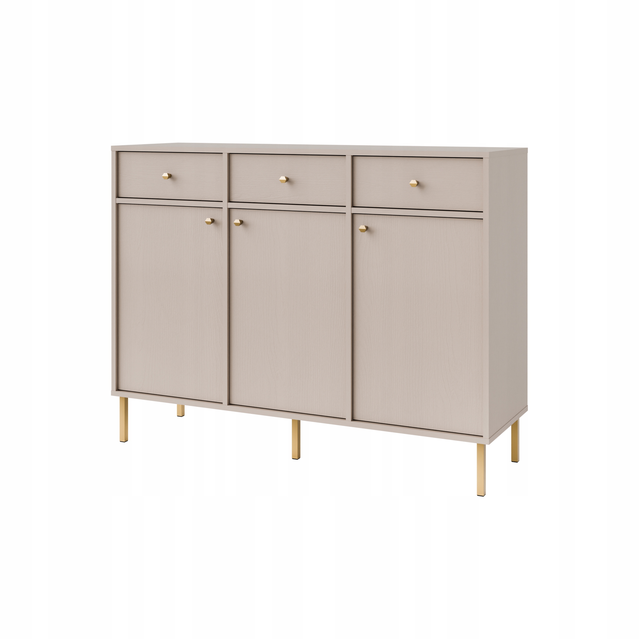 Komoda Torino 125 cm do obývacího pokoje Ložnice 3 Zásuvky 3 Dvířka Béžová