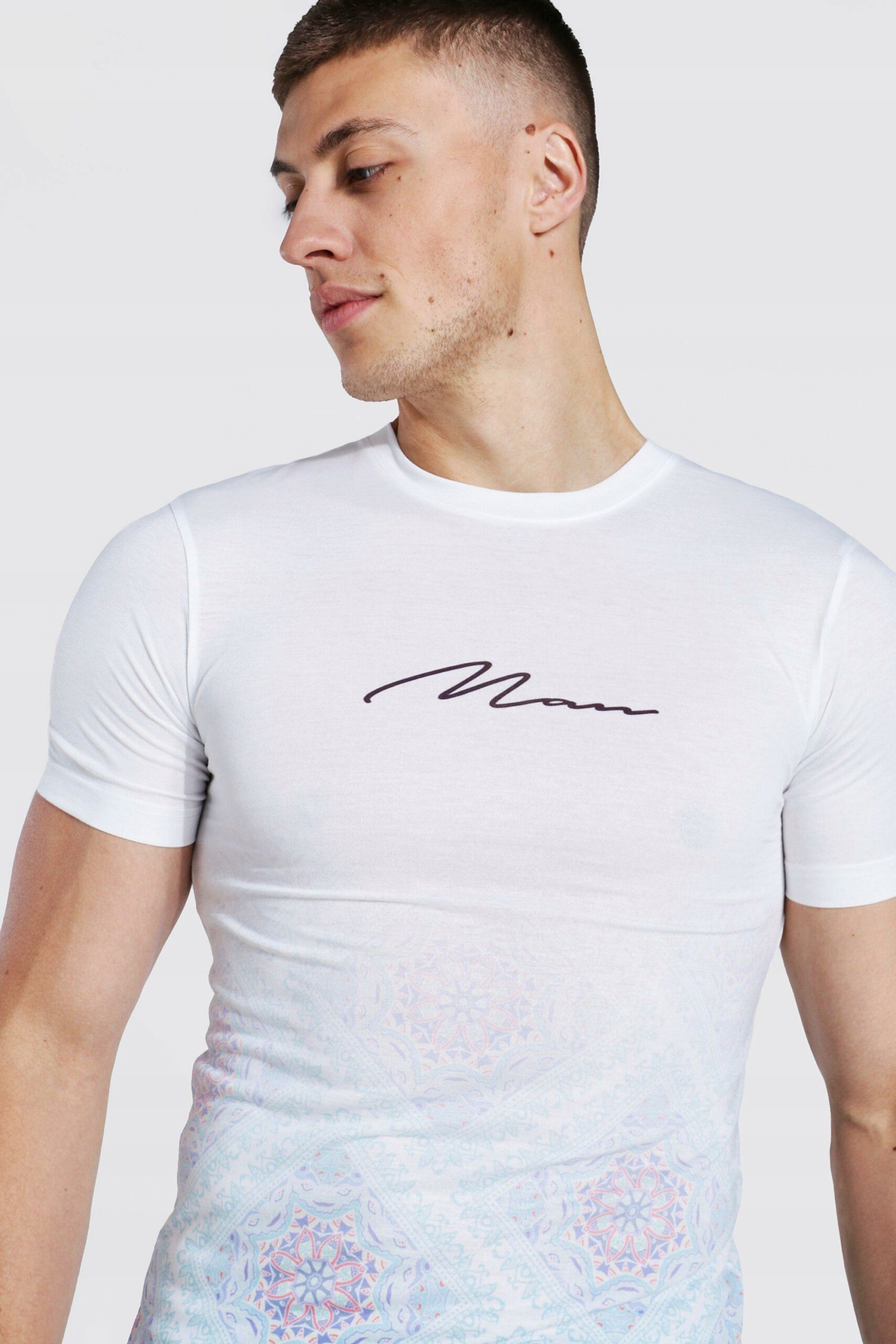 

BoohooMAN biały męski wzorzysty t-shirt ombre M