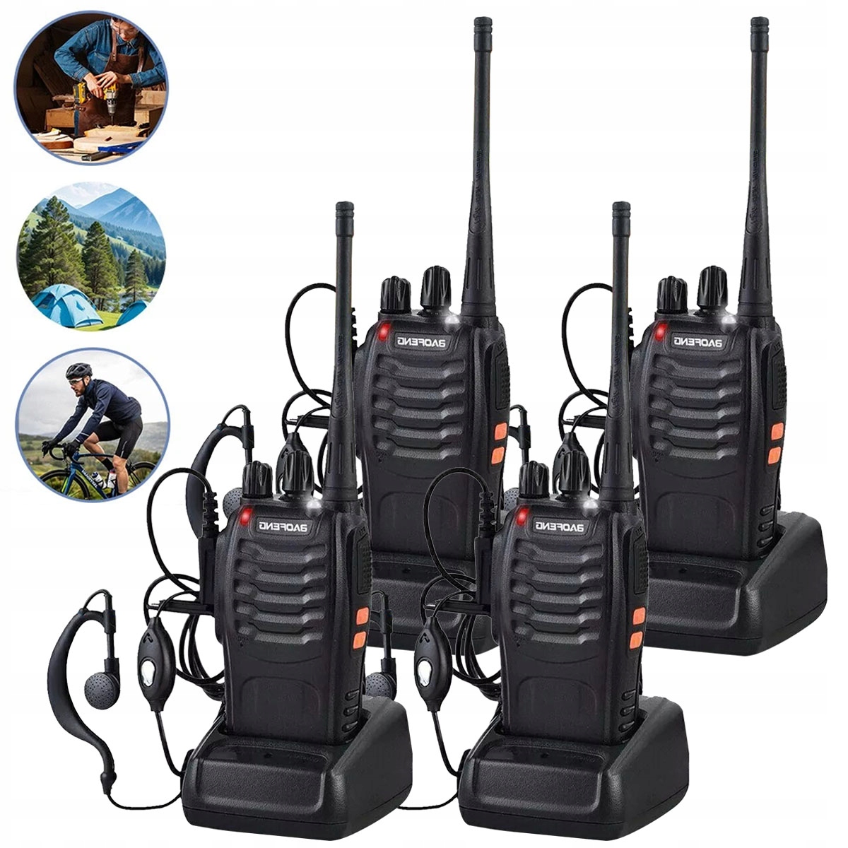 4X Walkie Talkie, BF-88E krótkofalówki, 5KM, 16 kanałów, Vox, Led