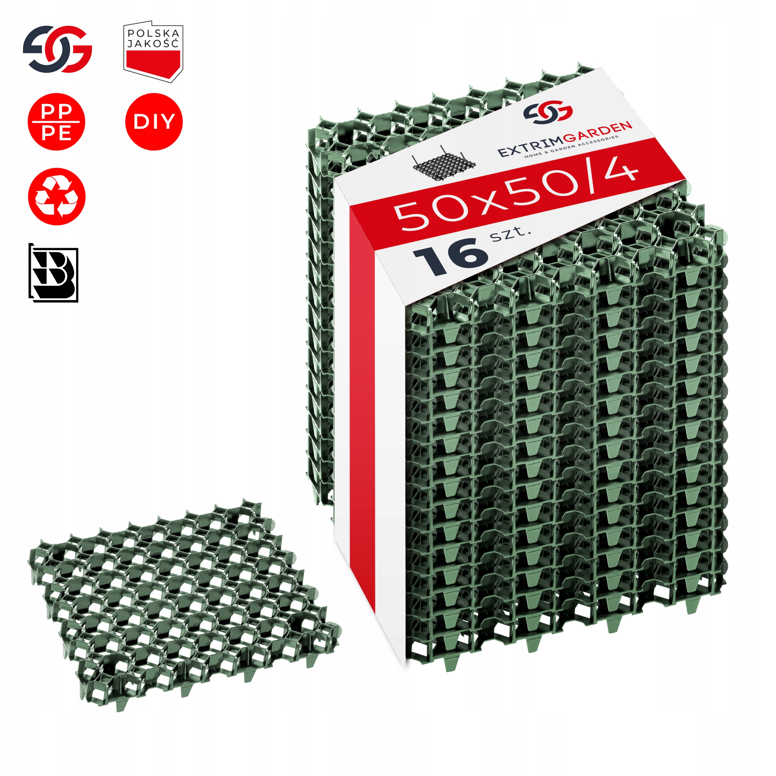 16x Kratka Trawnikowa Ogrodowa 50x50x4cm Zielona