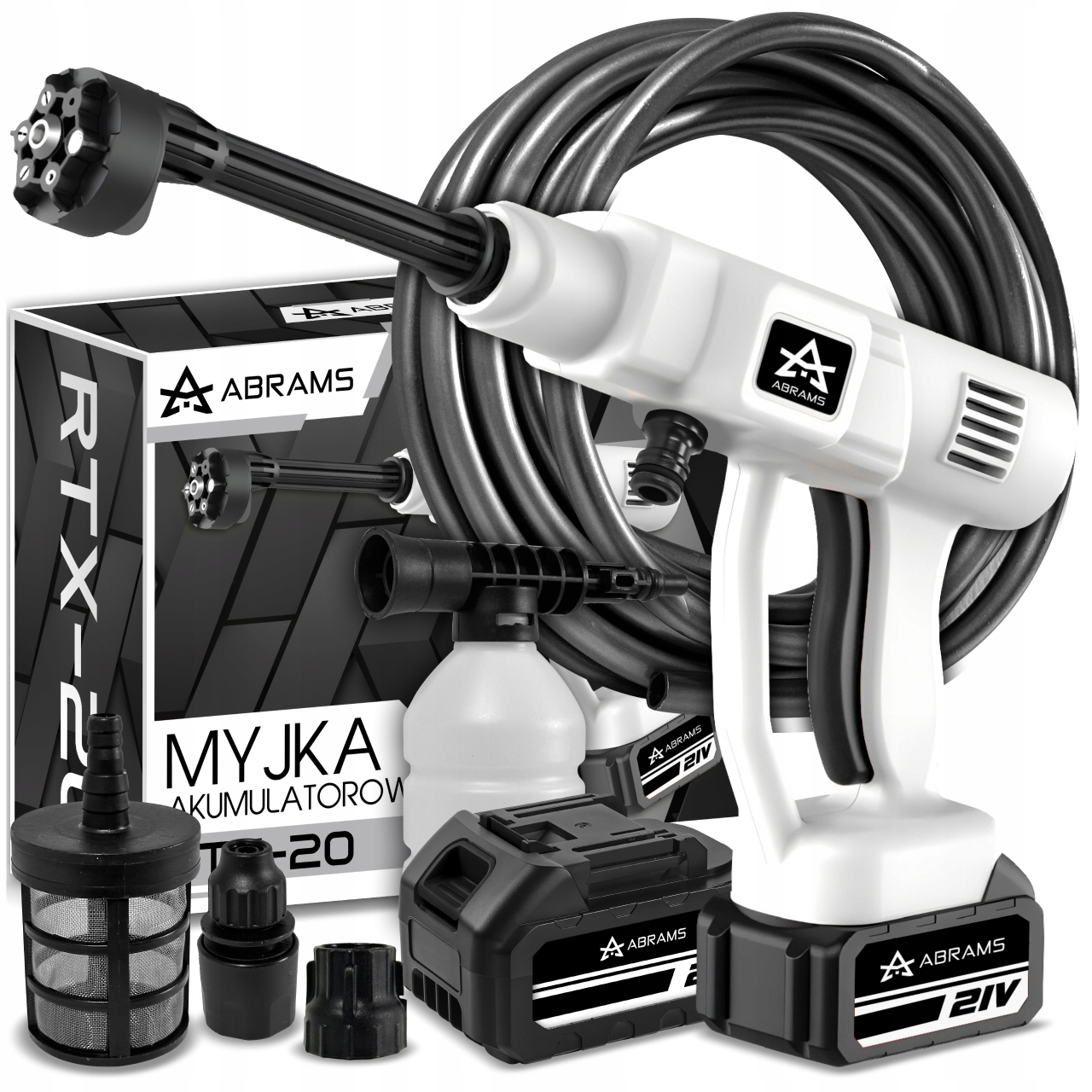 Myjka Ciśnieniowa Akumulatorowa 60 Bar 2X Aku 21V 4AH Multifunkcyjna Dysza