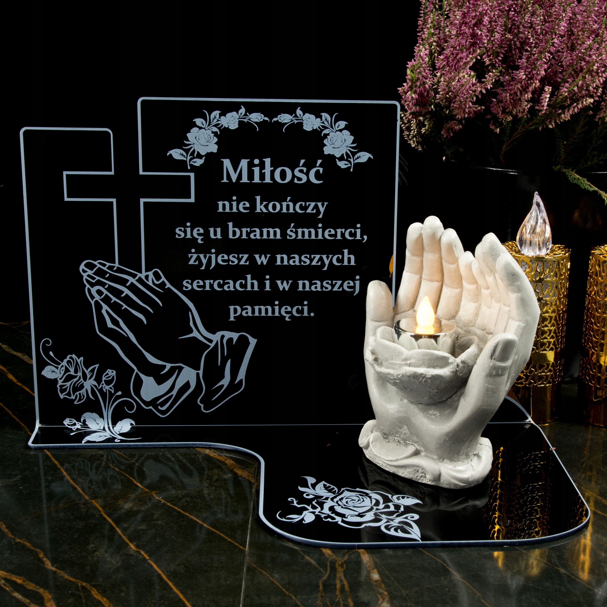 ZNICZ DŁONIE Z PODSTAWKĄ ELEGANCKI LAMPION RĘCE SZKŁO AKRYLOWE Marka Decortrend