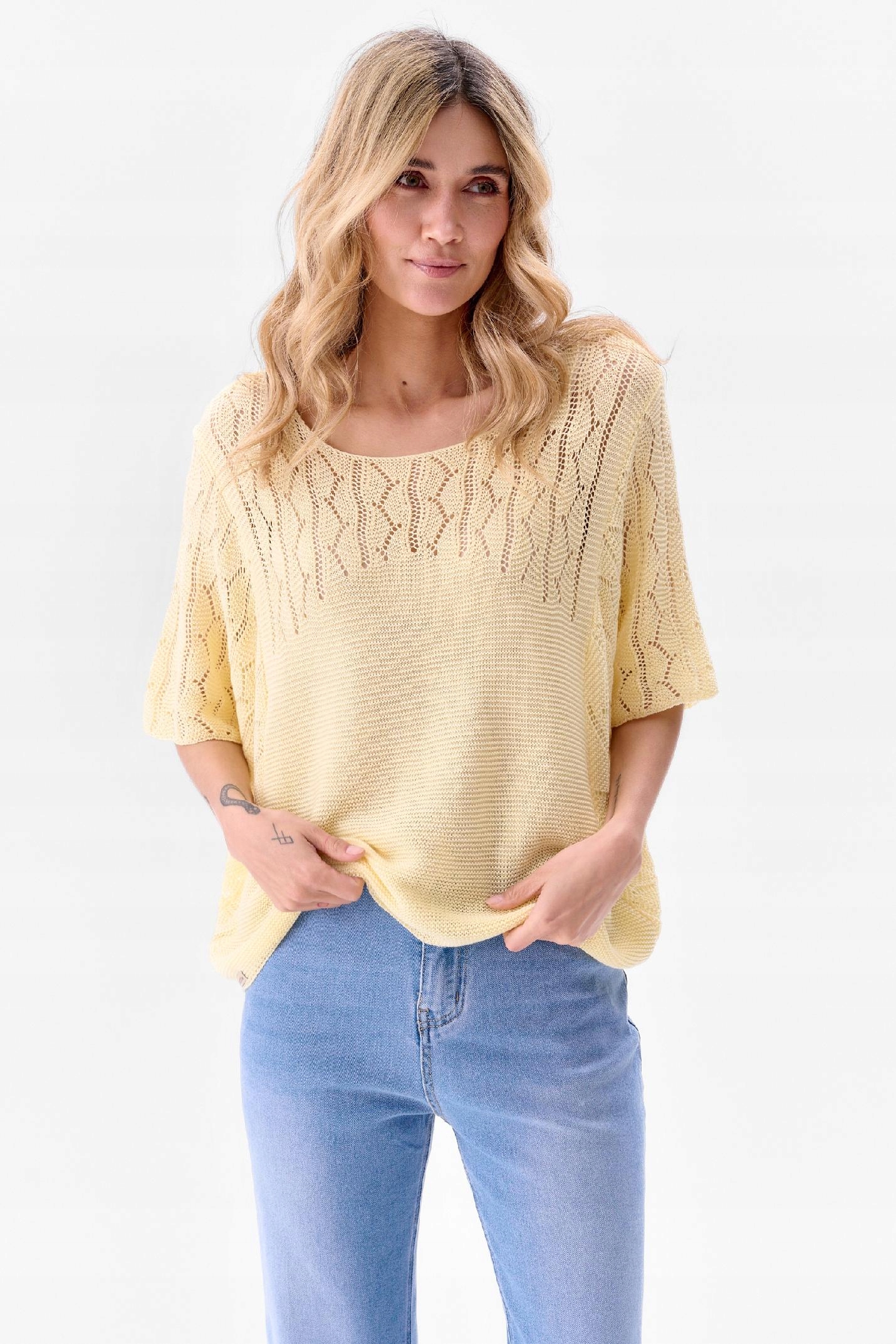 Dámský svetr s krátkým rukávem žlutý Naja blue shadow velikost 40/42