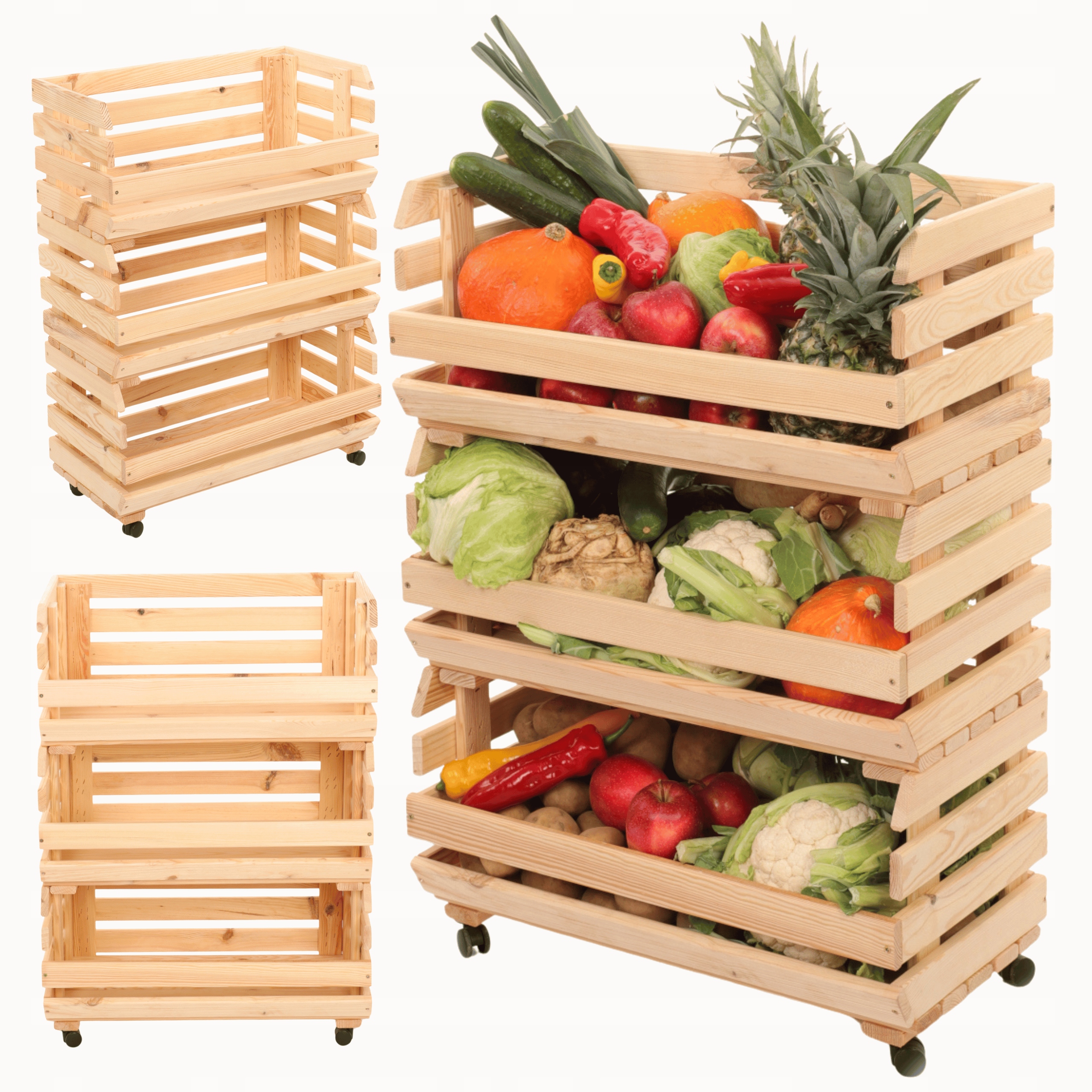Škatule na zeleninu, regál na zeleninu, ovocie, regál 3x57 cm, Kolieska