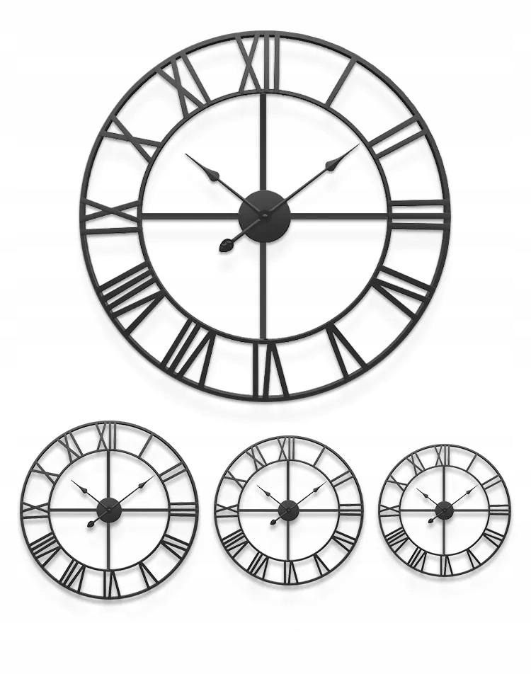 ZEGAR ŚCIENNY METALOWY VINTAGE DUŻY 50 CM 3D OKRĄGŁY CZARNY CICHY MECHANIZM Linia Focus