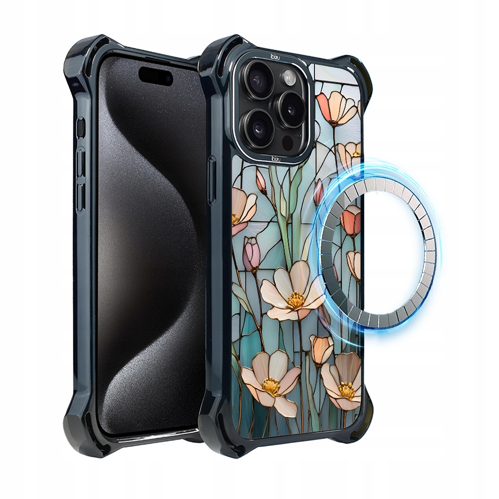 Pouzdro pro iPhone 15 Pro Ibizu DropGuard Ultra s MagSafe, Šepot květů