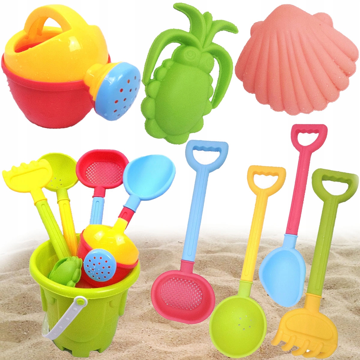 WIADERKO FOREMKI 9 SZT ZABAWKI PLAŻOWE OGRODOWE DO PIASKOWNICY DLA DZIECI