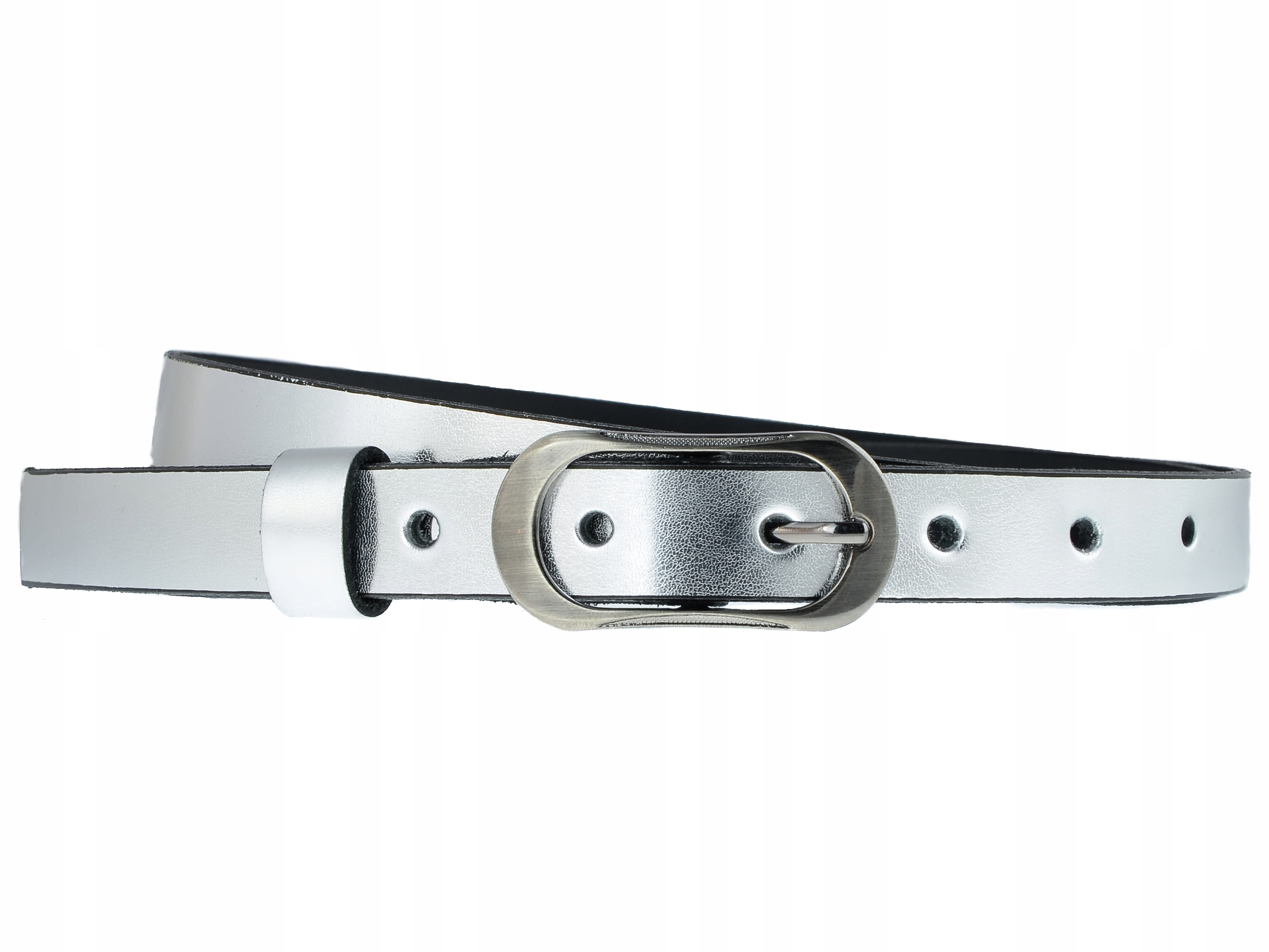 

Skórzany pasek Srebrny wąski do sukienki 2cm S