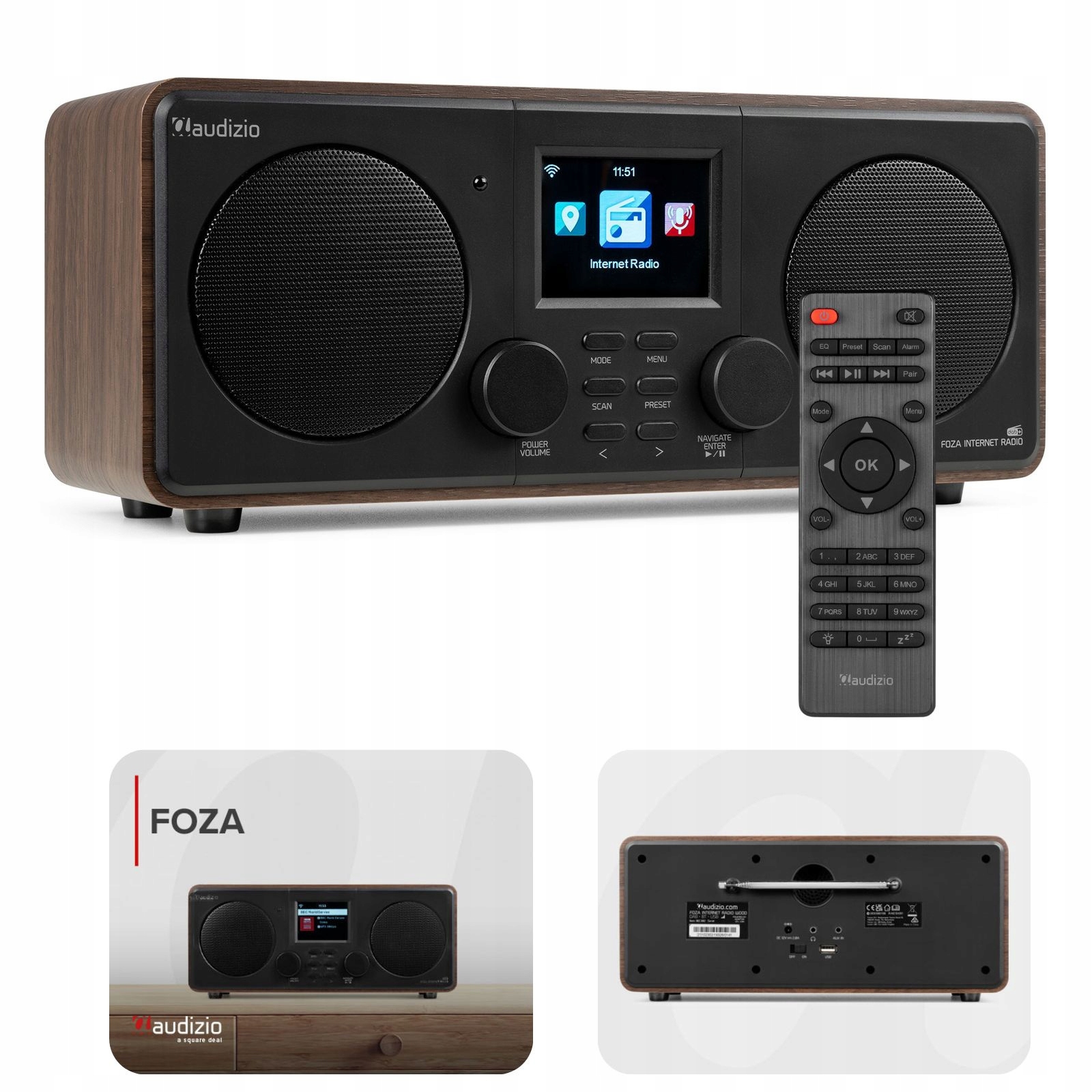 Radio Audizio Foza brązowe Dab+ Fm Internetowe Bluetooth Usb WiFi Stereo