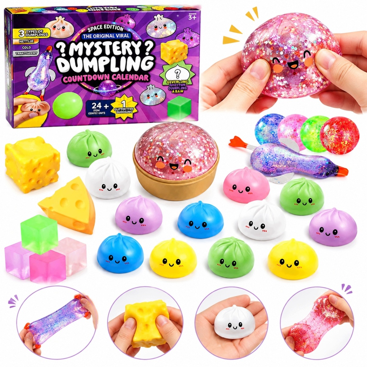 Адвент-календарь Mystery Dumpling, 24 разноцветные мялки-фигурки Squishy
