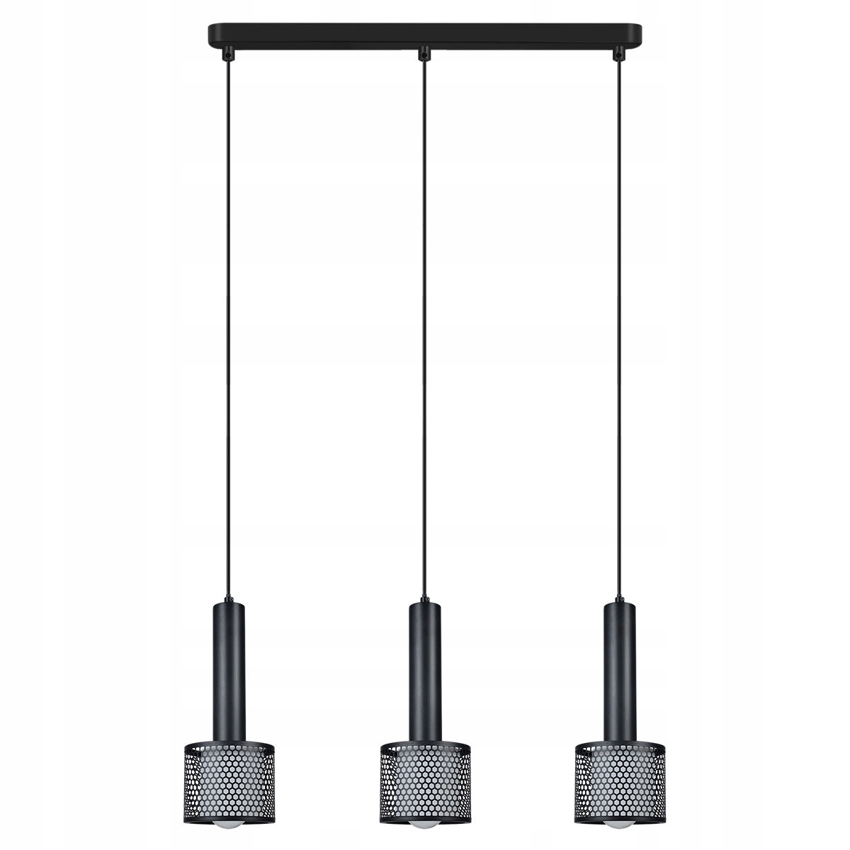 Černá lampa Amo lišta 3 stínidla síťovaný vzor do kuchyně nad pracovní desku