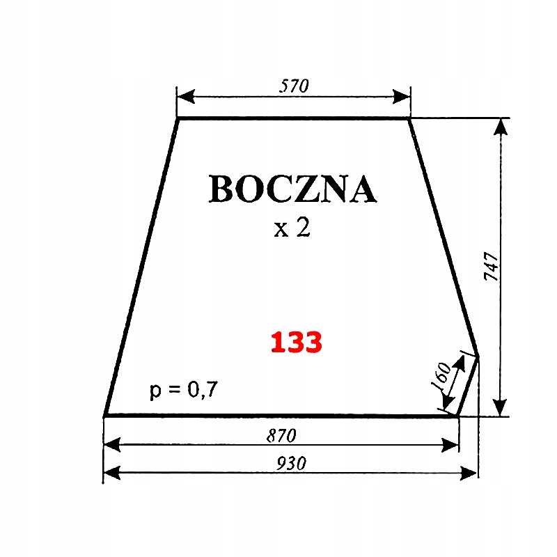 Szyba boczna C-360 kabina czeska (nowy typ)