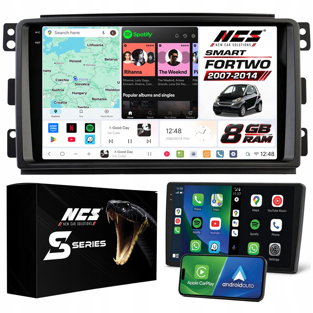 Rádio Navigace Ncs DS9 Smart Fortwo 2007-2014 Android 8GB Lte 9″
