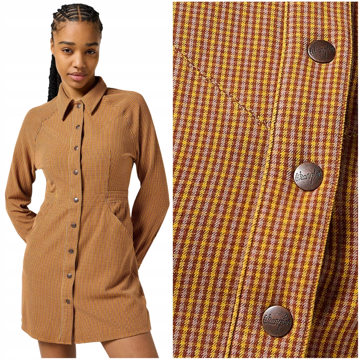 Wrangler Slim Fit Dress Madder Brown přiléhavá bavlněná šaty S