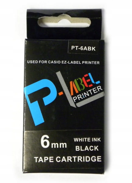 Taśma do Casio PT-6ABK zamiennik XR-6ABK 6mm biały