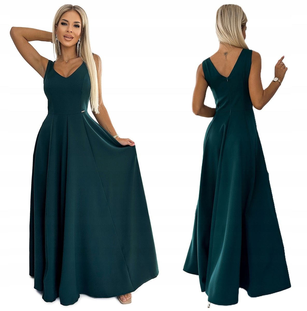 Krásná Dlouhá Banketová Sukně S Hlubokým Výstřihem, Zelená