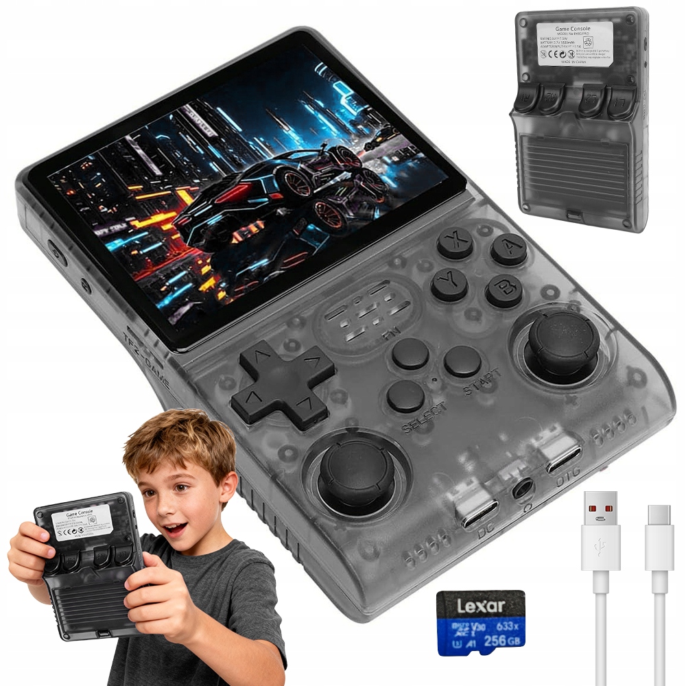 R40s Konsola Retro Gier Mini Przenośna Konsola Do Linnux Gier 256GB Czarny