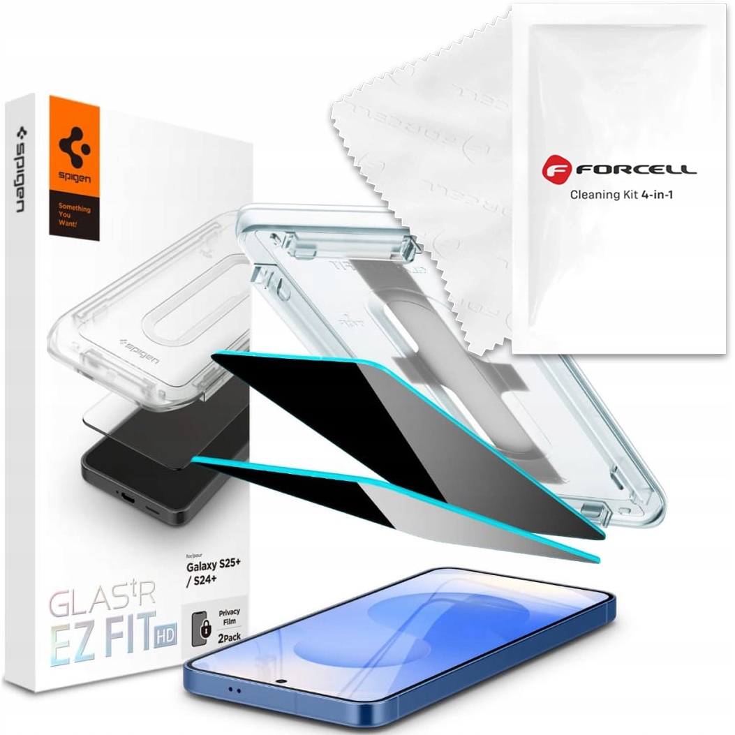 Szkło prywatyzujące Spigen do Galaxy S25 Plus S24+ szybka ściereczka