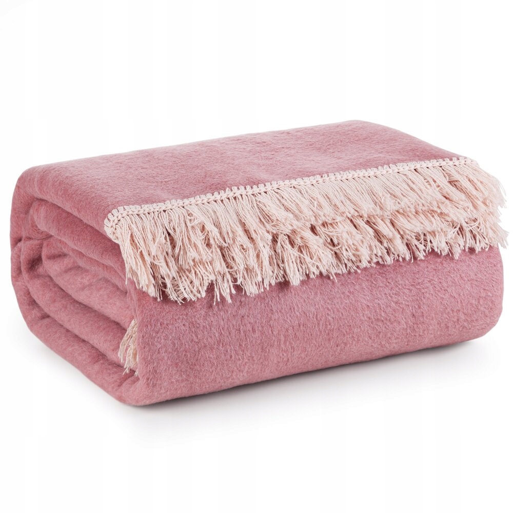 Akrylová deka přehoz Akryl 220x240 Eurofirany dvoubarevná světle růžová s třásněmi