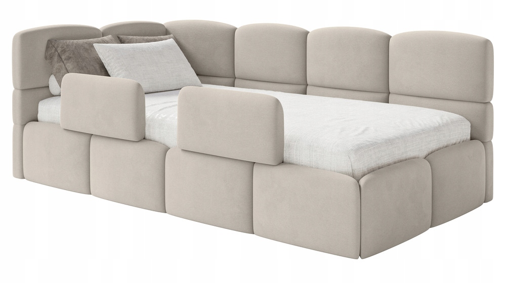 Postel pro mláděž 120 x 200 cm Cloudy světle béžová sametová levá