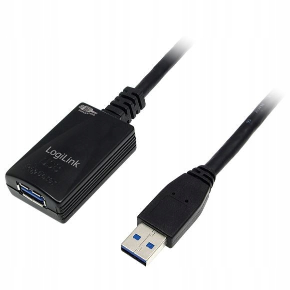 Aktywny kabel USB 3.0 LogiLink, USB-A/M na USB-A/F, 5 m, wzmacniacz, czarny