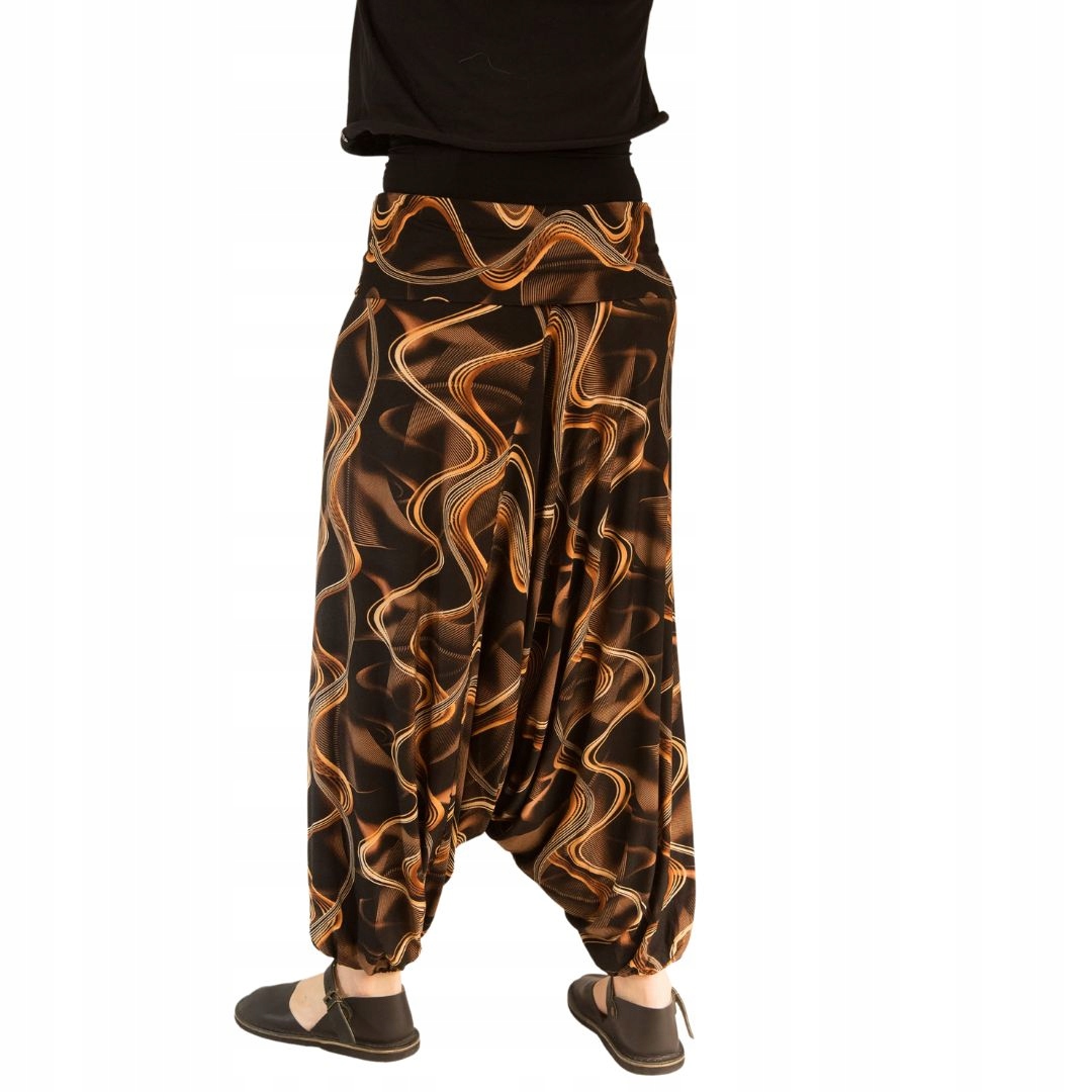 Alladynki haremki dzianina wiskoza brąz wzory boho Rozmiar uniwersalny