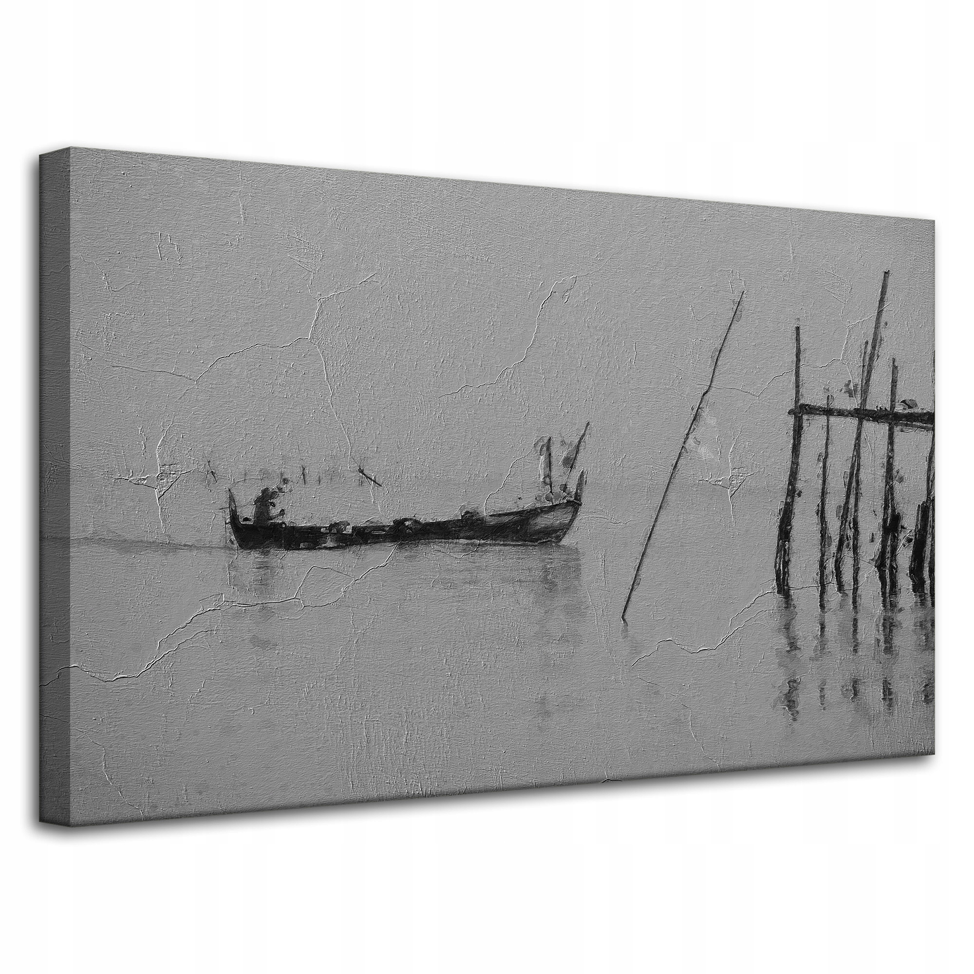 Obraz na plátně Černobílá loďka na vodě Retro 80x50 cm