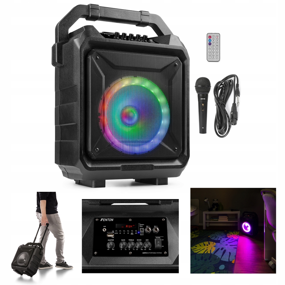 Kolumna imprezowa LED 8''120W BT USB bateria MIC