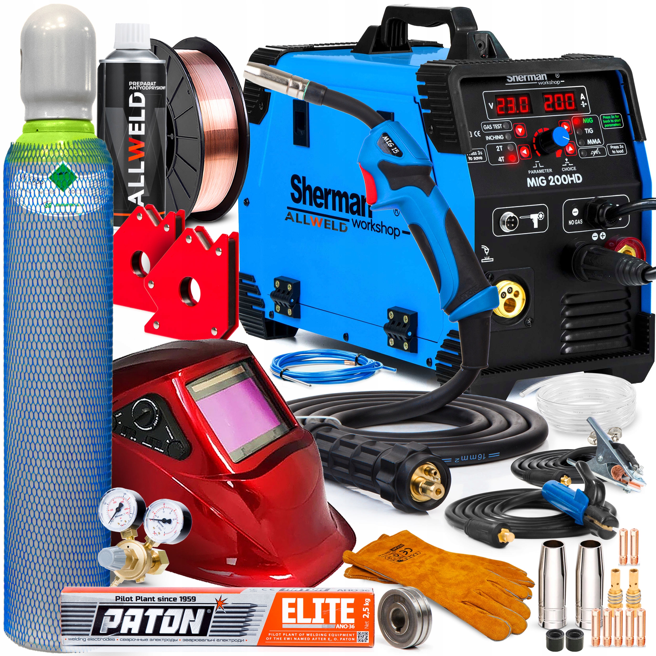 Spawarka Inwertorowa Inwerter Sherman Mig 200 Hd Mma Tig Synergia Alu 3W1