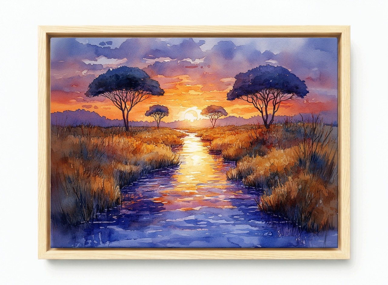 Obraz Rám Americký Box Západ Slunce Afrika Savana Řeka Příroda 60x40