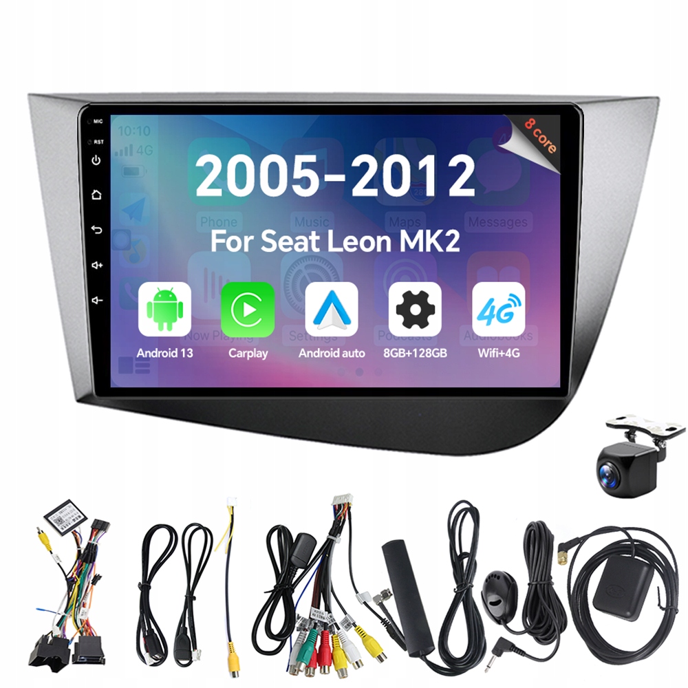 Autorádio Eunavi 2Din s Androidom 13 pre Seat Leon 2 MK2 2005-2012 s Carplay Rds