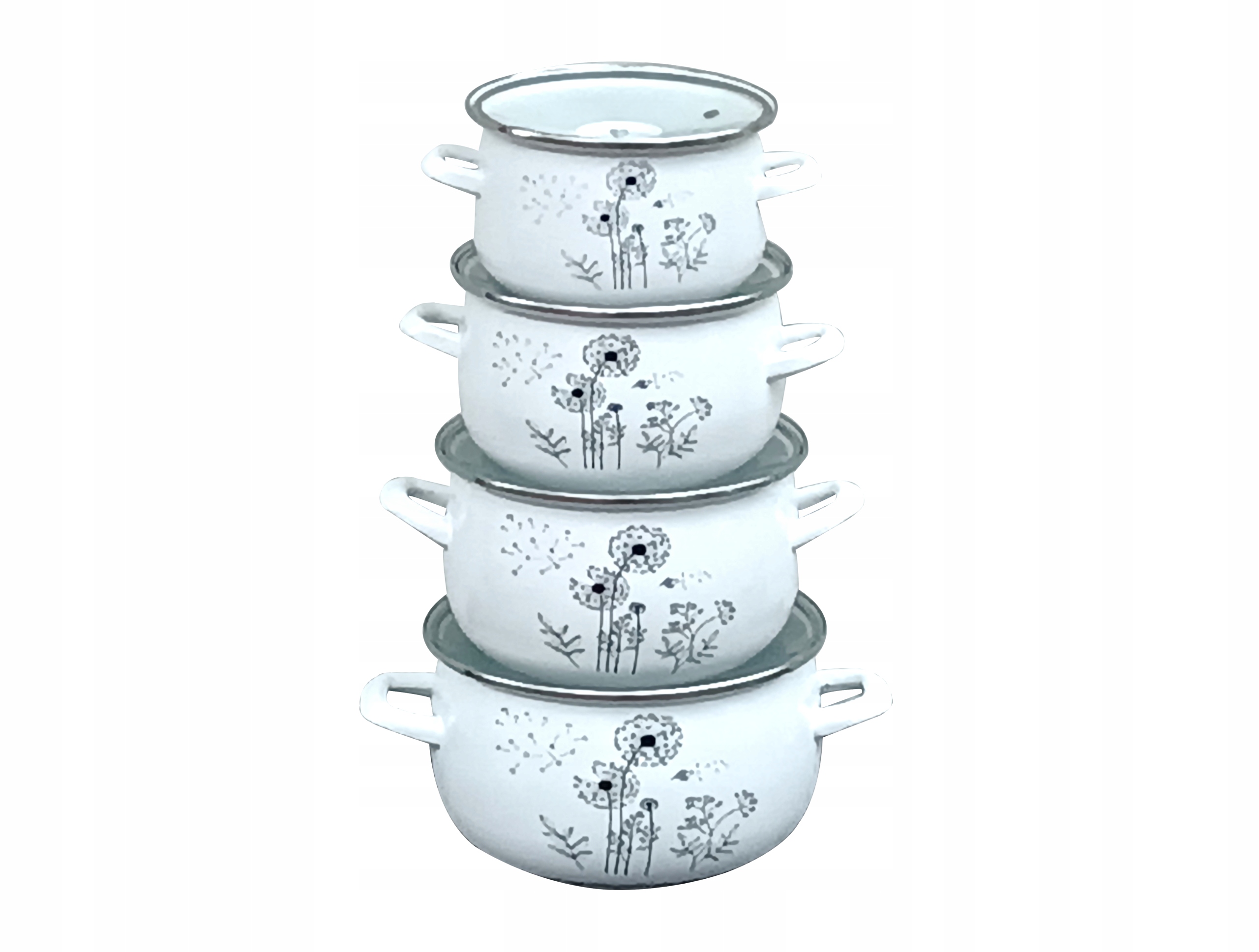 Zestaw garnków Koko dekoracja DMUCHAWCE emaliowane 8 el.