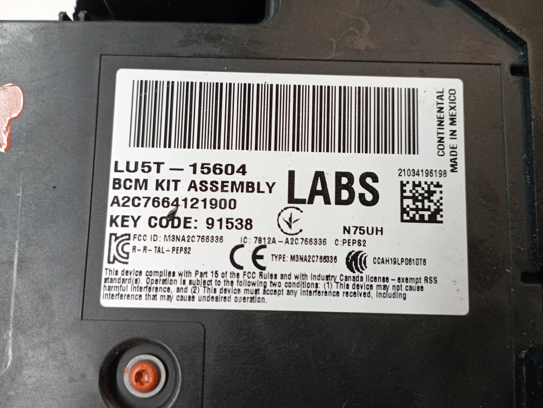 compartment BSI BCM LU5T-15604-LABS A2C7664121900 Lincoln Navigator IV