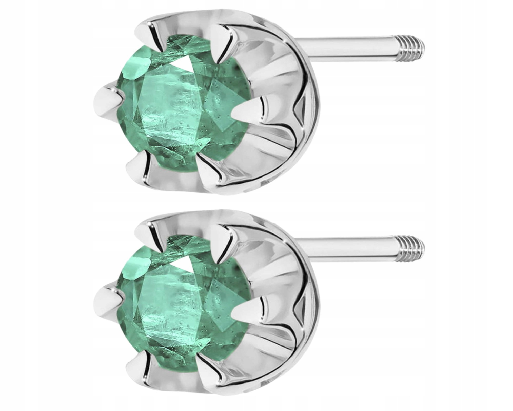 Bílé Zlaté Náušnice S Brilianty A Zelenými Smaragdy, Šroubovací Tyčinka