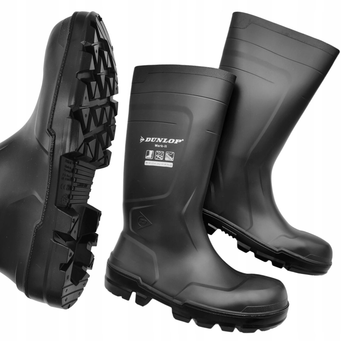 Kalosze Gumowce Robocze Pvc Wysokie Podnosek Dunlop Work-it S5 Czarne 50