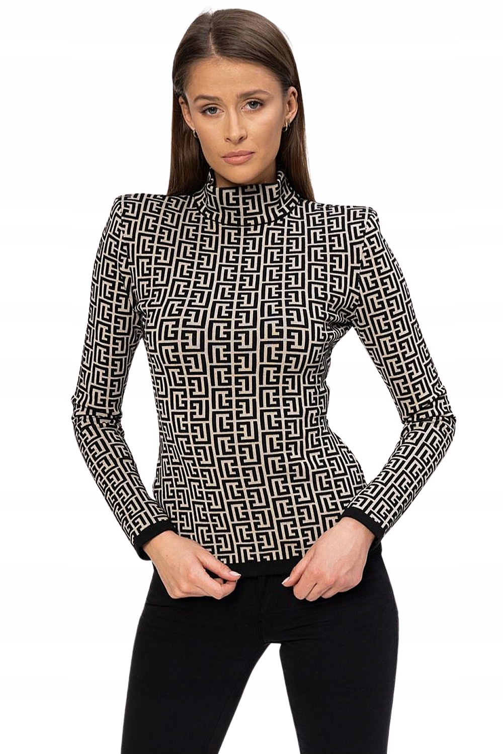 Balmain Dámská halenka s rolákem, černý monogram, velikost 36