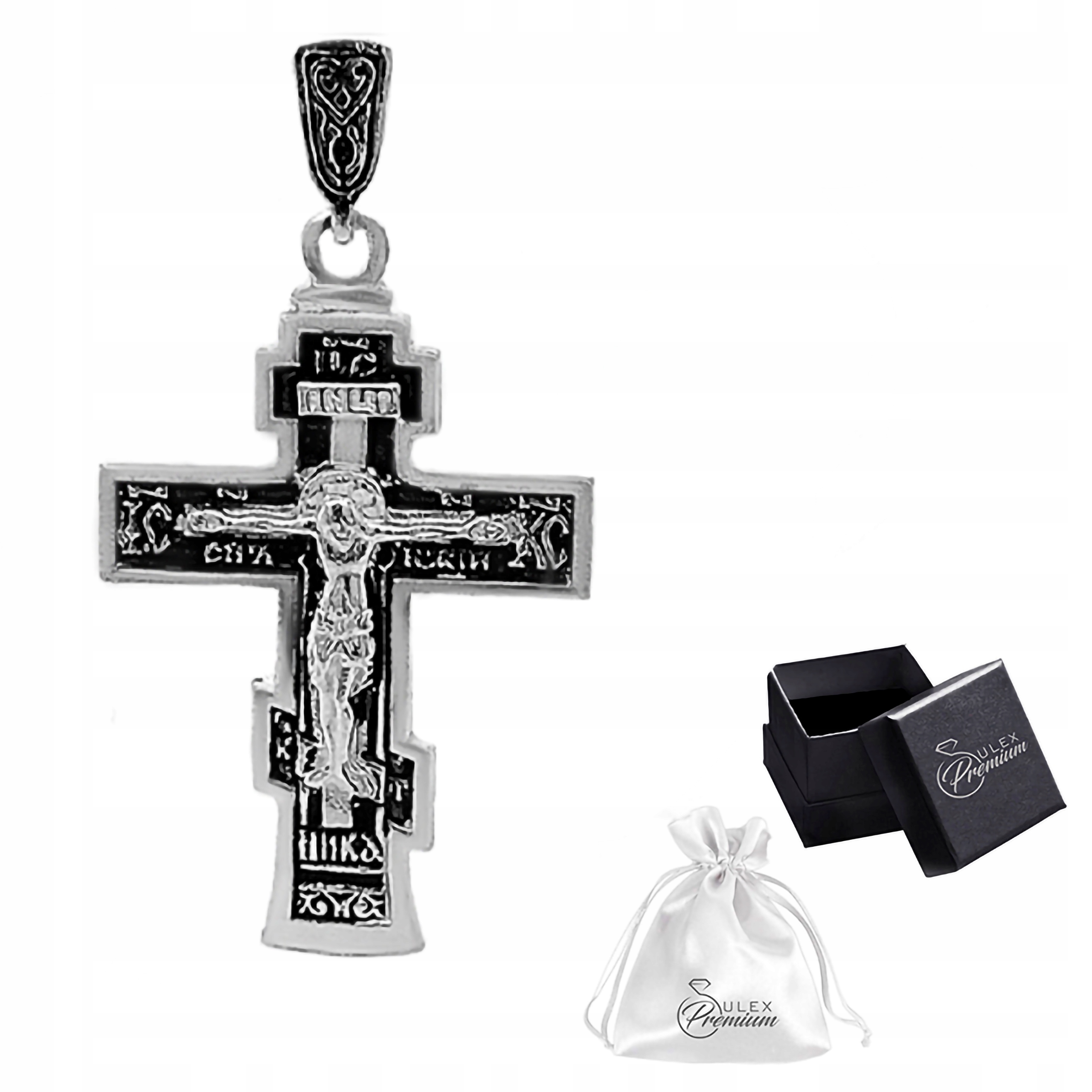 Stříbrný kříž pr.925 Křížek s Kristem a pravoslavnou modlitbou