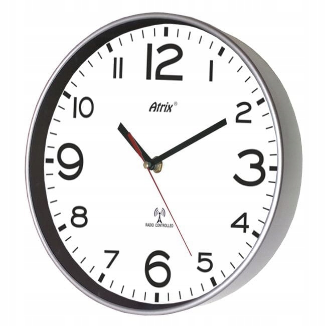 

Zegar srebrny sterowany radiowo 25cm
