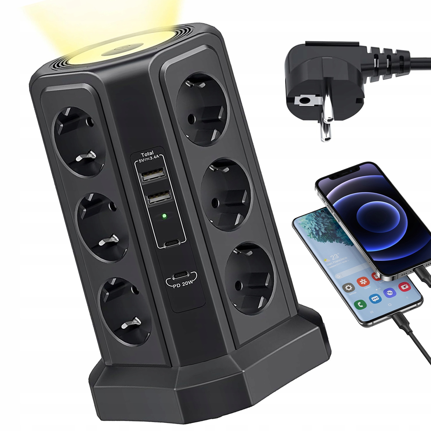 Zásuvková Lišta Vertikální 12 Gnezd S Usb Pro Domácnost A Zařízení