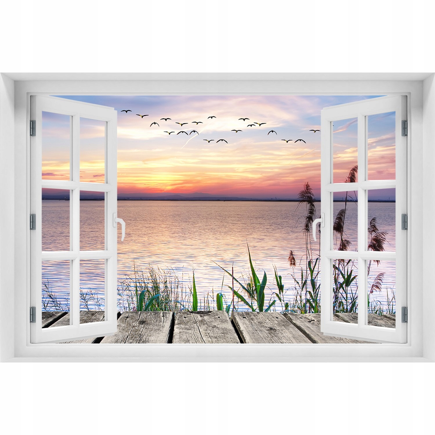 

3D Okno Naklejka na ścianę Jezioro zachód 90x60