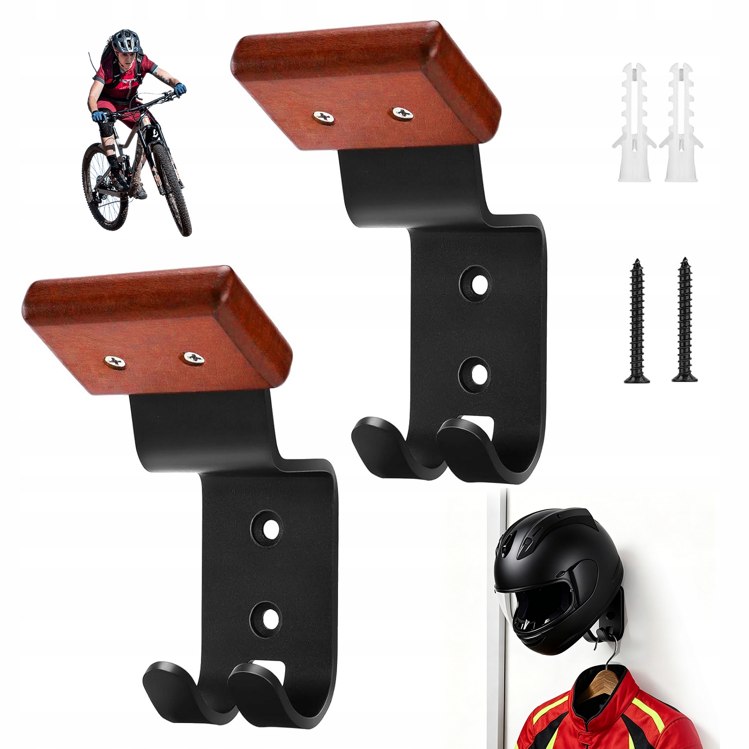 2SZT Wieszak Ścienny Na Motocyklowy Kask Stalowo-drewniany 40KG Organizer