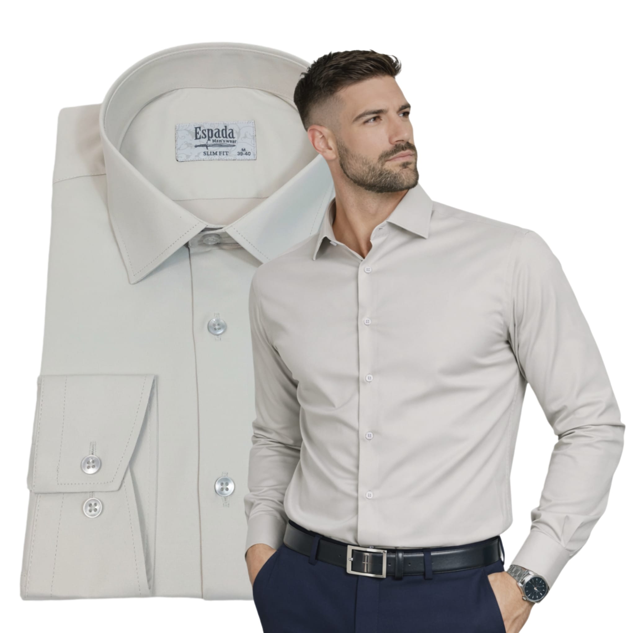 Pánská košile Béžová Světlá Bavlněná Návštěvnická Elastická Slim vel. XL