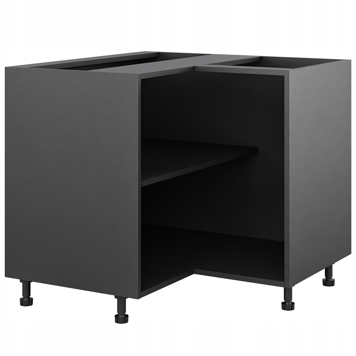 Černá dolní rohová kuchyňská skříňka 90/82 s příslušenstvím