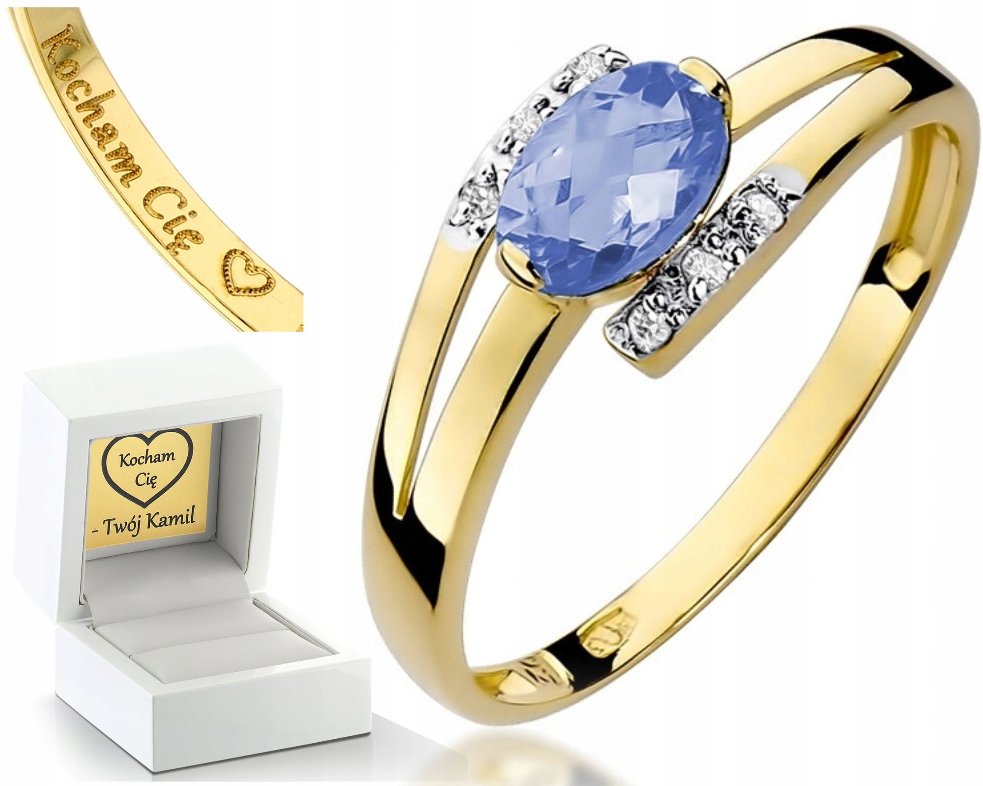 Zlatý Prstýnek Tanzanit S Brilianty Gravírování Bonus