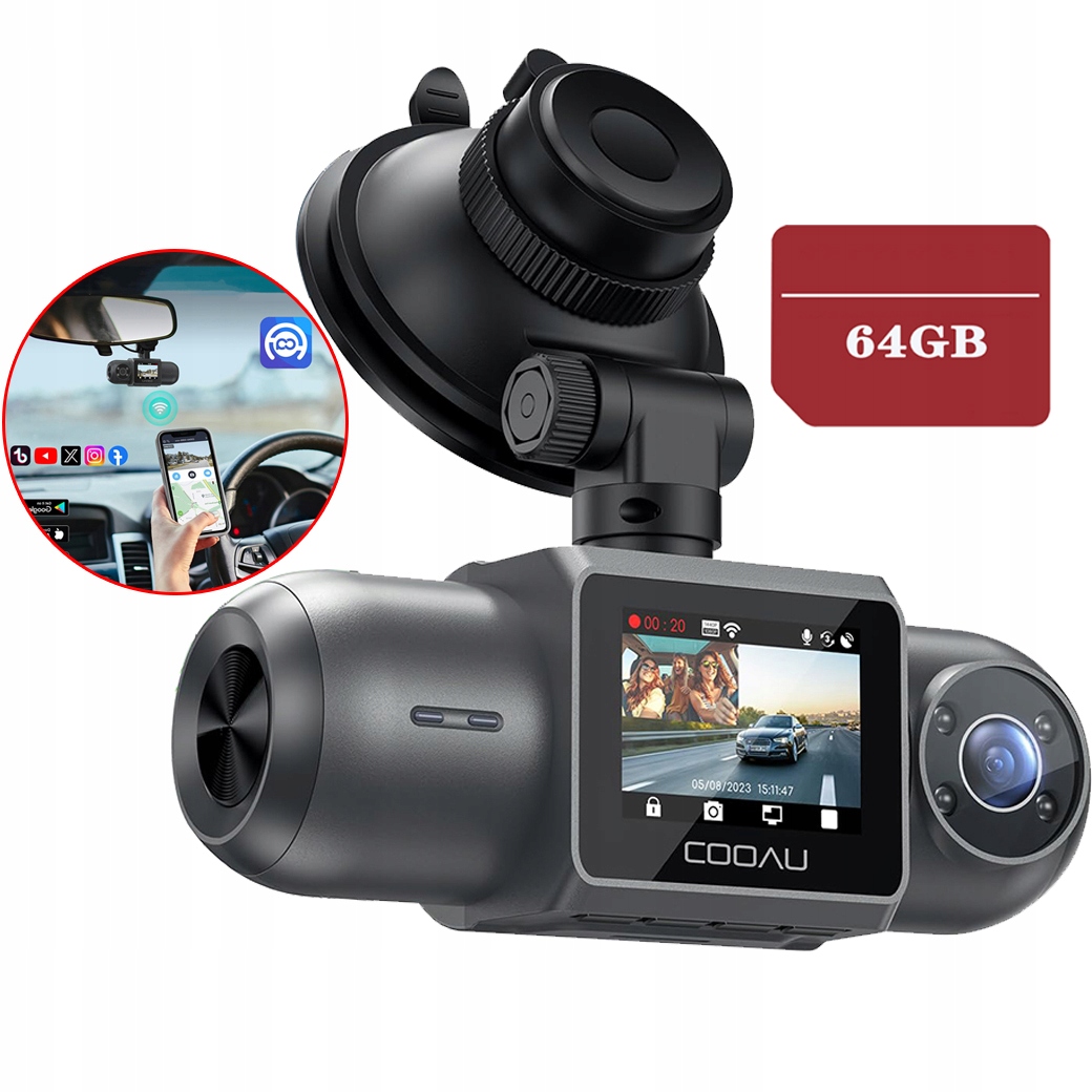 Automobilová Kamera Full Hd 4K Wifi Zpětná S Gps Noční Vidění 64GB Karta