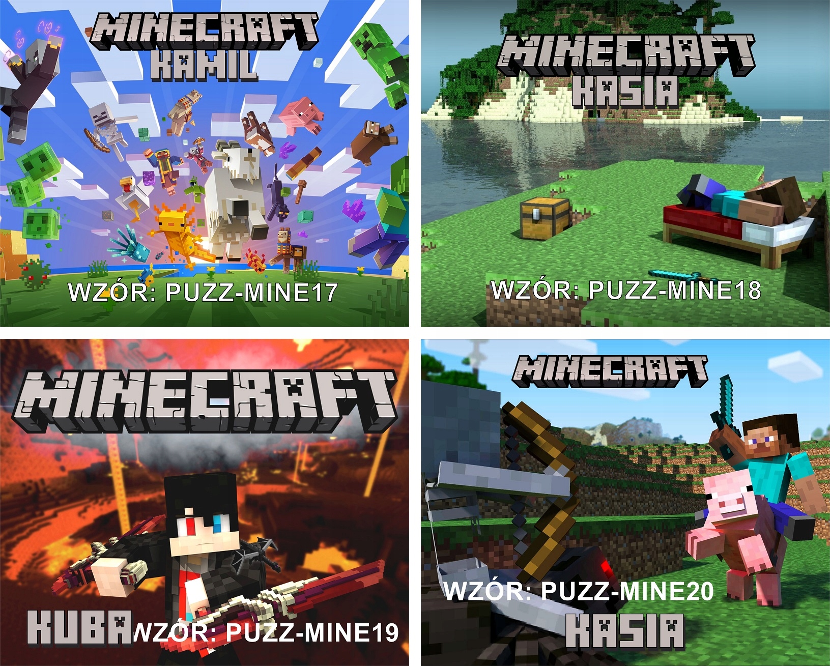 Puzzle + IMIĘ + pudełko MINECRAFT A4 70el Liczba elementów 70