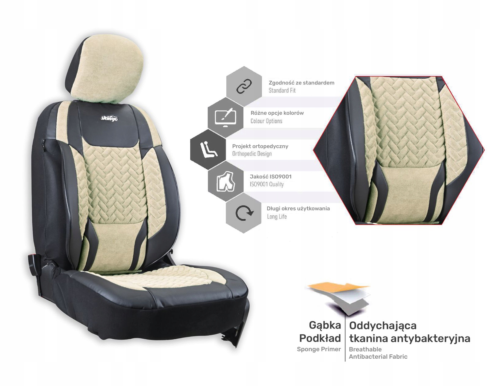 CITROEN C3 C4 C5 PICASSO AIRCROSS CACTUS POKROWCE NA FOTELE SAMOCHODOWE Cechy dodatkowe dostęp do podłokietnika kieszenie szwy/otwory na poduszki powietrzne