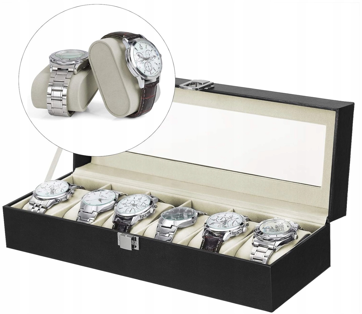 DREWNIANE PUDEŁKO ORGANIZER ETUI SZKATUŁKA NA ZEGARKI 6 MIEJSC MĘSKIE Model Szkatułka Premium Drewniana z drewna wysoka jakość